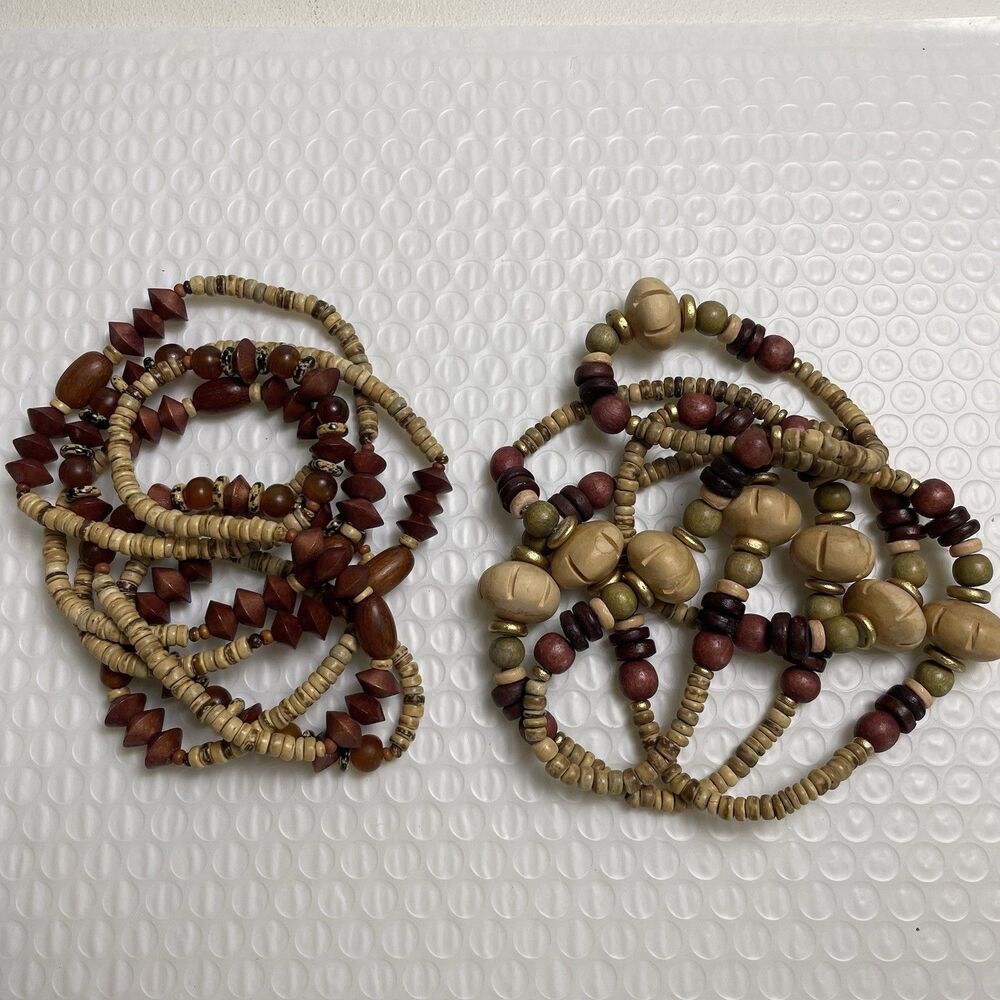 Hand Made Wood Bead Necklace Lot Of 2 Statement Jewelry